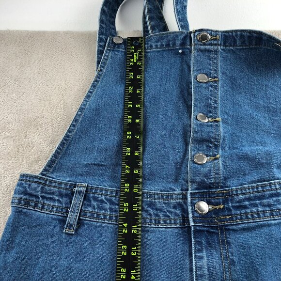 Vintage Womens Denim Overalls L Classic Wide Leg Blue Casual Retro Button Front - Picture 7 of 10
